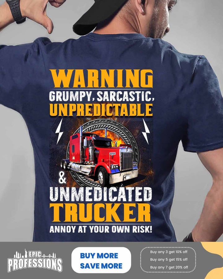 Unmedicated Trucker-Navy Blue- Trucker-T-shirt -#M180323UNPRE8BTRUCZ6