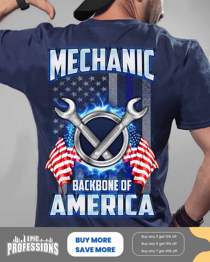 Mechanic backbone of America-Navy Blue- Mechanic -T-shirt -#M230323BAKBO2BMECHZ6