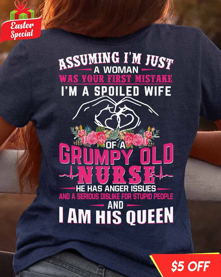 Blue t-shirt for Nurse's wife with empowering and humorous quote