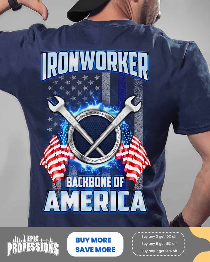 Ironworker backbone of America-Navy Blue-Ironworker -T-shirt -#M240323BAKBO2BIRONZ6
