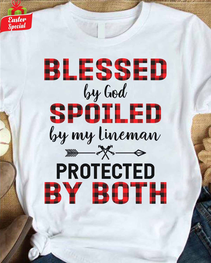 Blessed by god spoiled by my Lineman-White-Lineman-T- shirt-#M290323PROBY3FLINEZ6