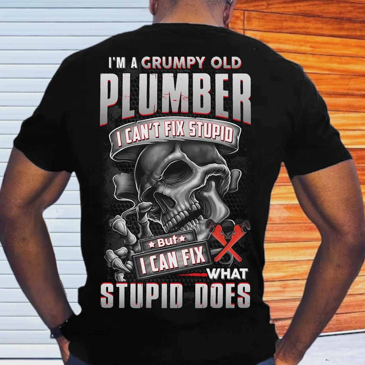 I'm a grumpy old Plumber-Black-Plumber-T-shirt -#M010423WHAST2BPLUMZ6