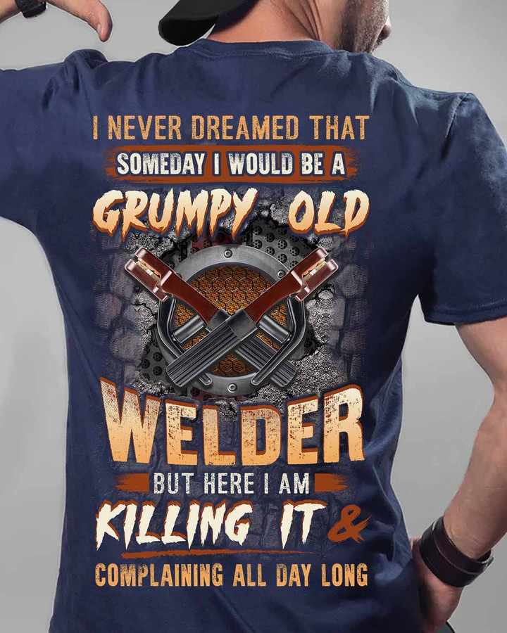 Grumpy old Welder-Navy Blue-Welder-T-shirt-#M110423LONG11BWELDZ6