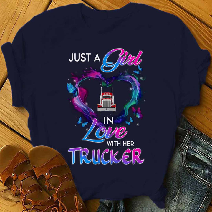 Just a Girl in Love with her Trucker- Navy Blue -Trucker-T-Shirt -M120423INLOVE6FTRUCZ3