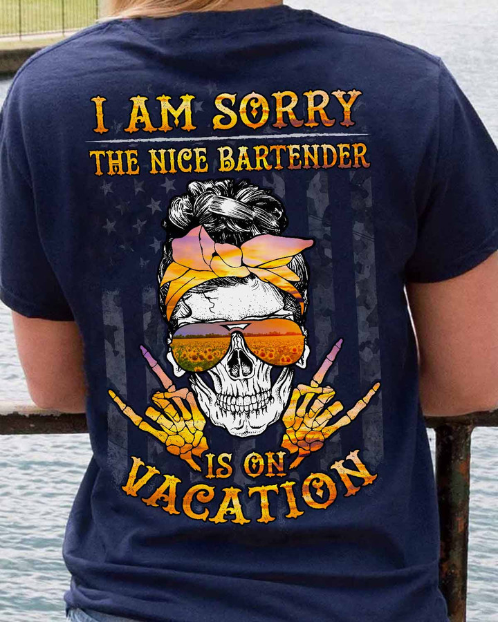The Nice Bartender is On Vacation- Navy Blue -Bartender-T-Shirt -#M120423ONVAC4BBARTZ3