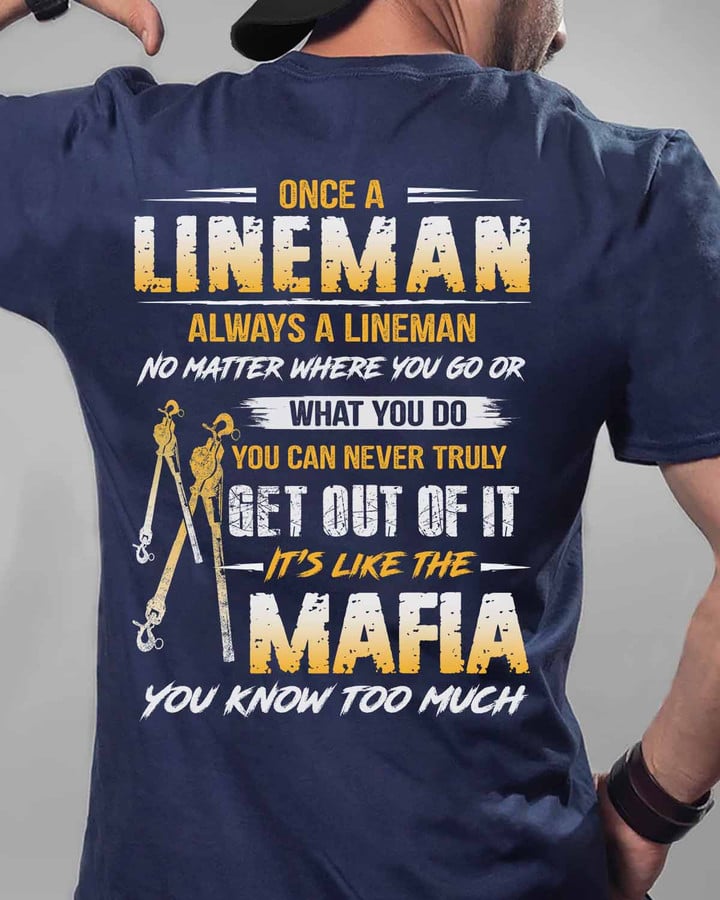Once a Lineman always a Lineman-Navy Blue-Carpenter-T-shirt-#M140423TRULY23BLINEZ6