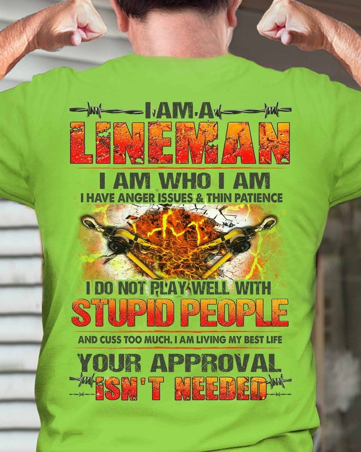 I am a Lineman I am who I am- Lime-Lineman - T-shirt -#M180423THIPAT4BLINEZ6