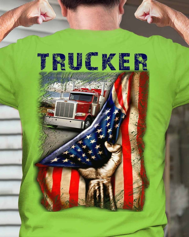 Proud Trucker- Lime-Trucker- T-shirt -#M180423USFLAG54BTRUCZ6