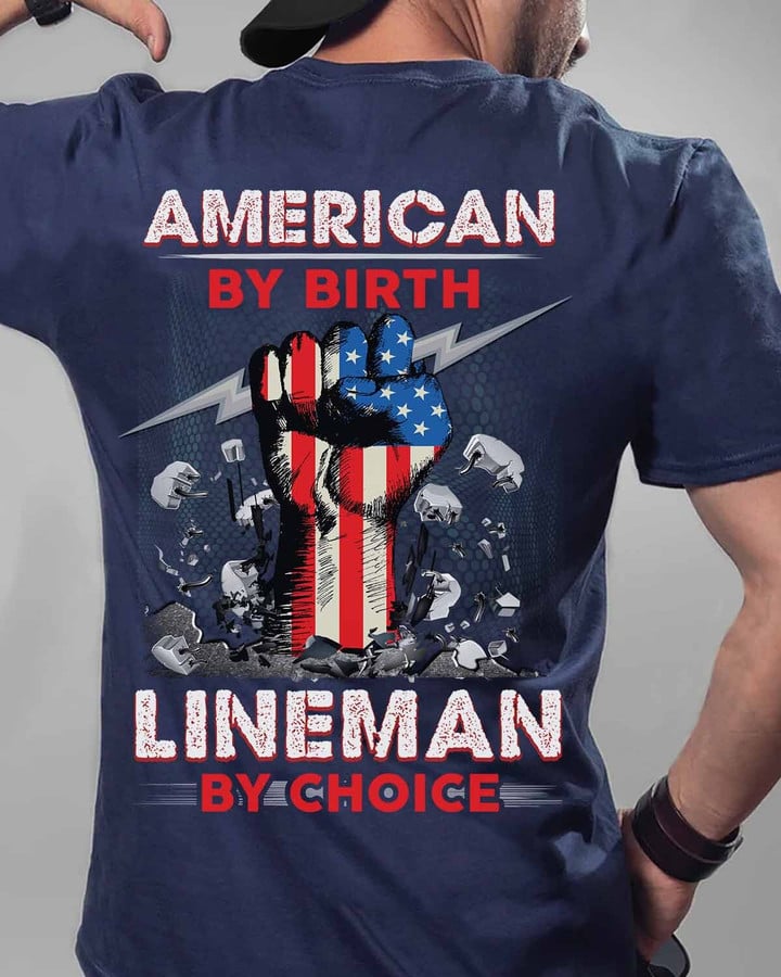 American by birth Lineman by choice-Navy Blue-Lineman-T-shirt-#M210423BYCHO3BLINEZ6