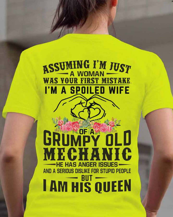I'm a spoiled wife of a grumpy old Mechanic-T- shirt-#M110523HISQU1BMECHZ6