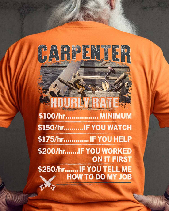 Carpenter Hourly Rate T-Shirt - Graphic of toolbox and funny quote