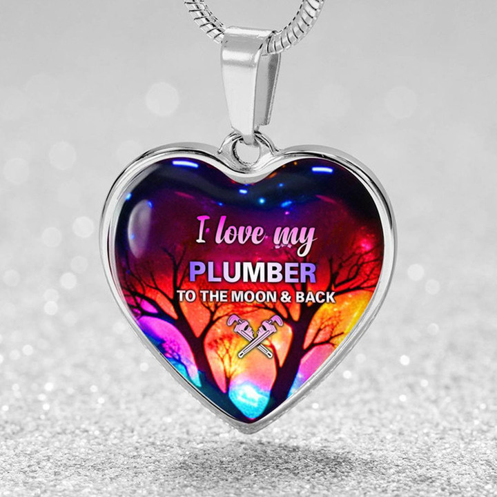 I Love My Plumber to the moon & Back- Heart necklace-#M021123THEMON11FPLUMZ6NL