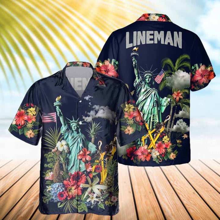 I Used to be a Lineman- AOP Pocket Hawaiian Shirt-#M200424USFLAHAWIN1BLINEZ6