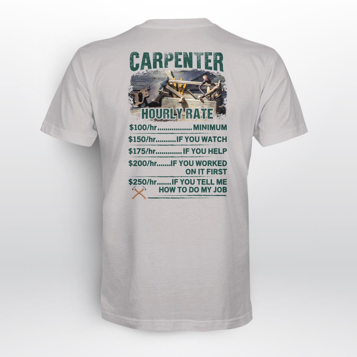 Carpenter Hourly Rate T-Shirt with Cartoon Caricature Graphic