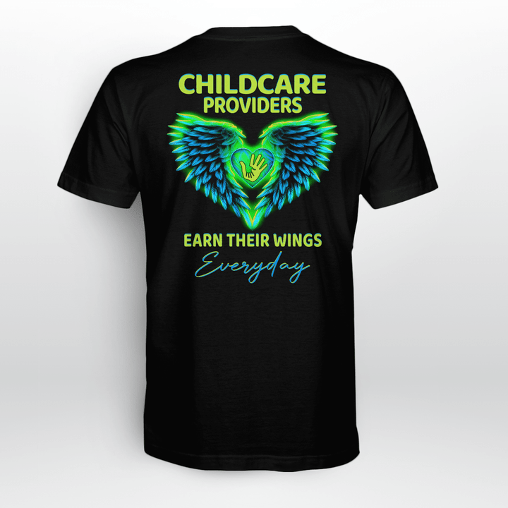 Childcare Provider T-Shirt - Earn Their Wings Everyday - Black Cotton Tee