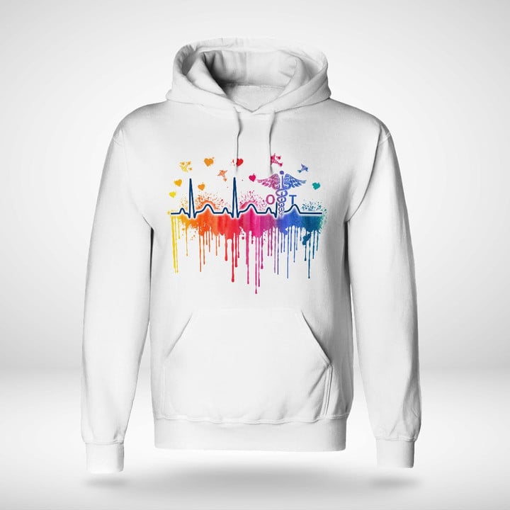 Occupational Therapist White Hoodie with Colorful Heartbeat Graphic