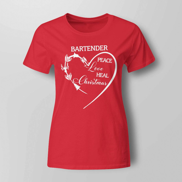 Bartender peace love heal Christmas -T-shirt - #F111123PELOC2FBARTZ8