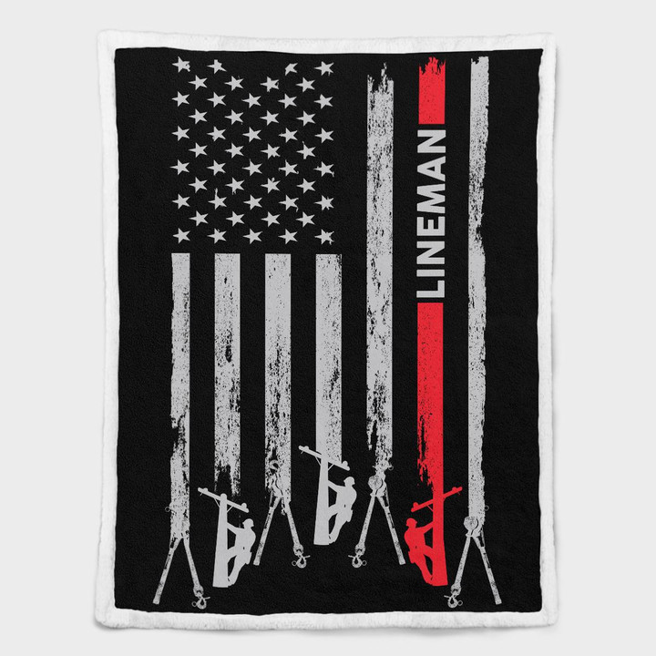 Lineman Blanket - American flag graphic with lineman silhouette, perfect for linemen and patriots