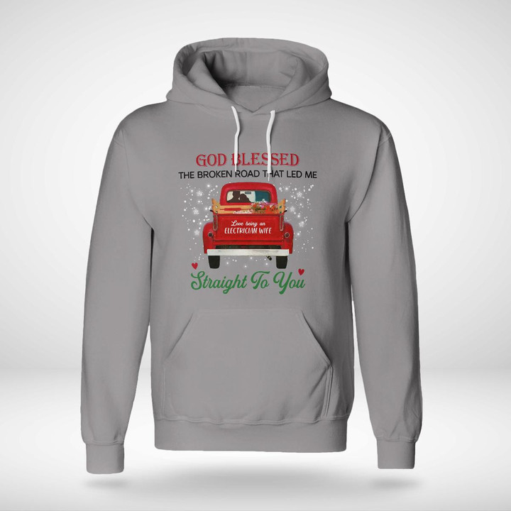 Electrician's gray hoodie with red truck graphic and inspirational quote