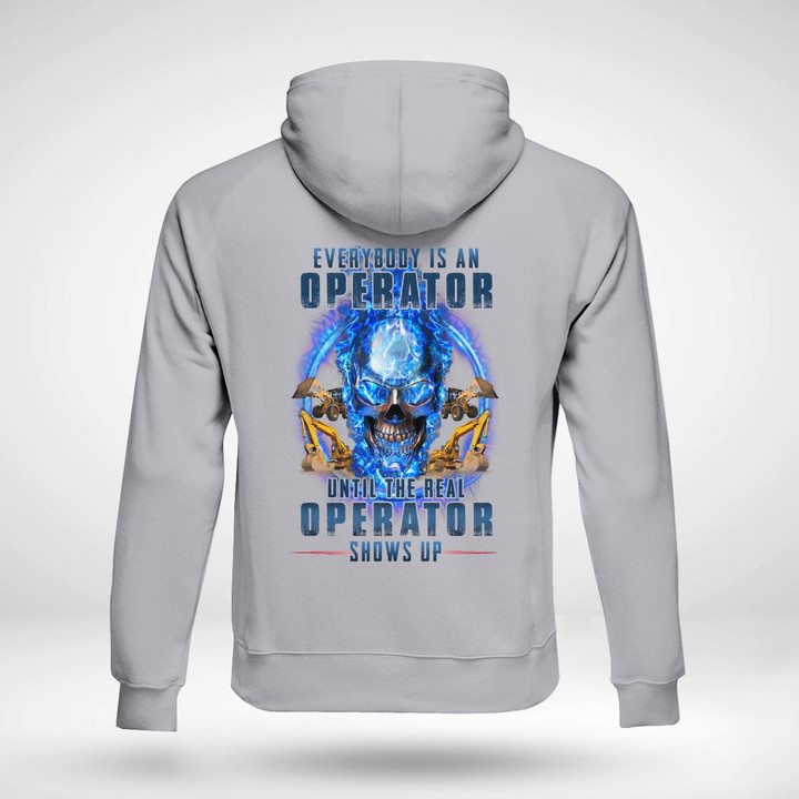 Gray Hoodie for Operators - Skull and Excavator Graphic