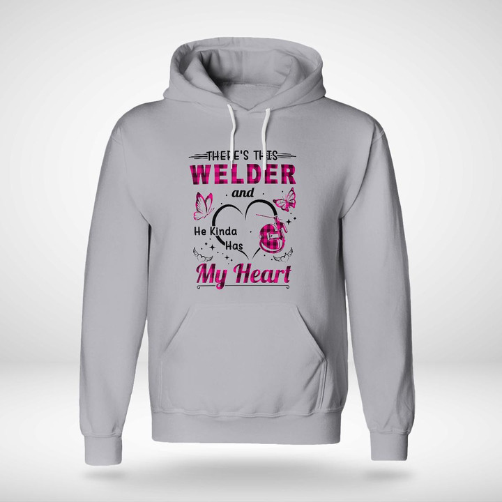 Gray Welder Hoodie - There's this welder and he kinda has my heart - Graphic Design