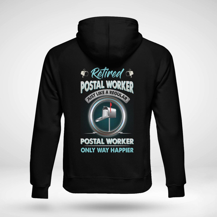 Retired Postal Worker Hoodie - Black and Gray Two-Toned Hoodie with Graphic Design and Quote