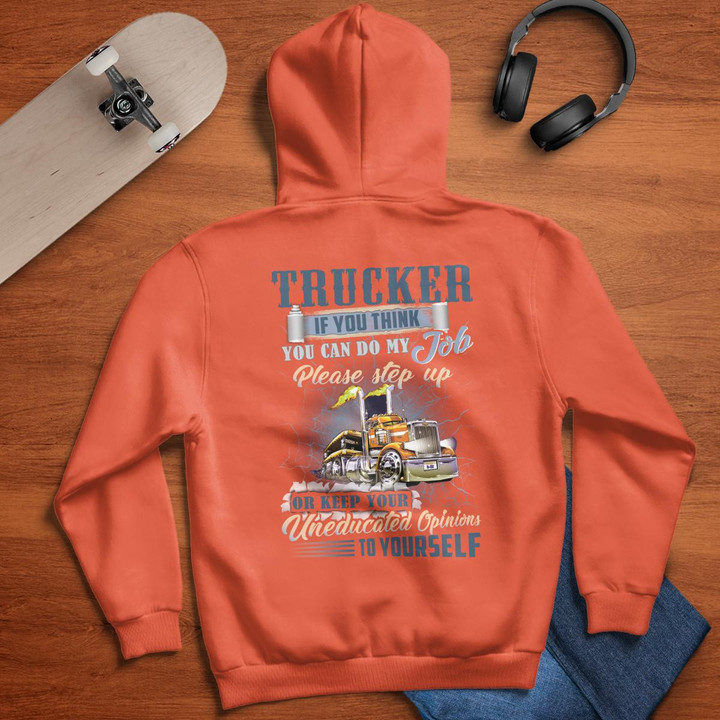 Black Trucker Hoodie with Semi Truck Graphic and Quote