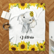 Personalized Name Elephant Sunflower Fleece Blanket