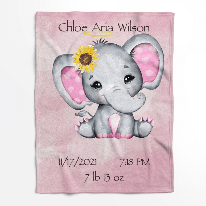 Custom Birth Info Elephant Blanket