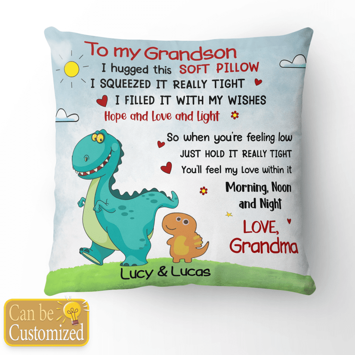 Personalized Mom Grandma Granddaughter Grandson Dinosaur Pillow