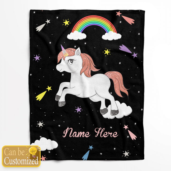Personalized Cute Unicorn Rainbow Baby Name Blanket