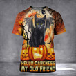 Black Cat Bat Lantern Hello Darkness My Old Friend 3D Shirt Funny Halloween Cat T-Shirt Gift