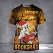 Ghost Reading Merry Booksmas 3D Shirt Christmas Halloween Funny T-Shirt Gift For Nerds