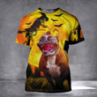Pitbull And Witch 3D Shirt Scary Dog Funny Halloween T-Shirt Gifts For Pitbull Owners