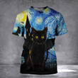 Black Cat Starry Night Halloween Shirt Cat Vampurr Halloween Cat Tee Shirts Mens Womens