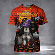 Schnauzer Dog Pumpkin Happy Halloween Shirt 3D Halloween Gifts For Schnauzer Owners