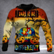 Autism Pumpkin Dare To Be Different 3D Halloween Hoodie Autism Awareness Apparel