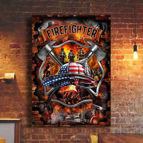 Firefighter American Flag Poster Proud Firefighter 9.11 Wall Print Memorial September 11 Decor