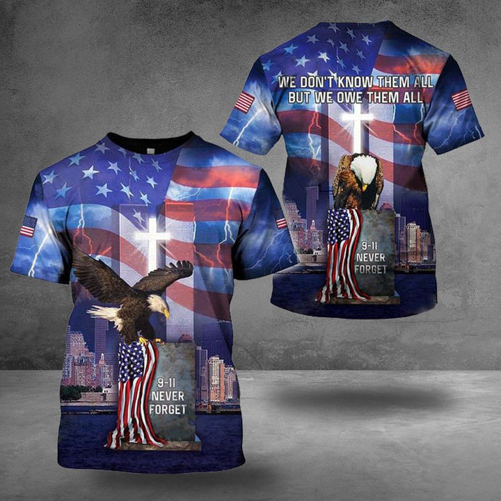 9-11 Never Forget T-Shirt Eagle American Flag Christian Memorial Patriot Day September 11