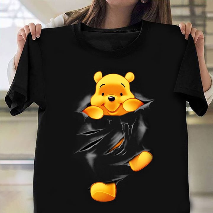Winnie The Pooh Bear In Black Pocket Shirt Cartoon Graphic Cute T-Shirt Gift For Dude