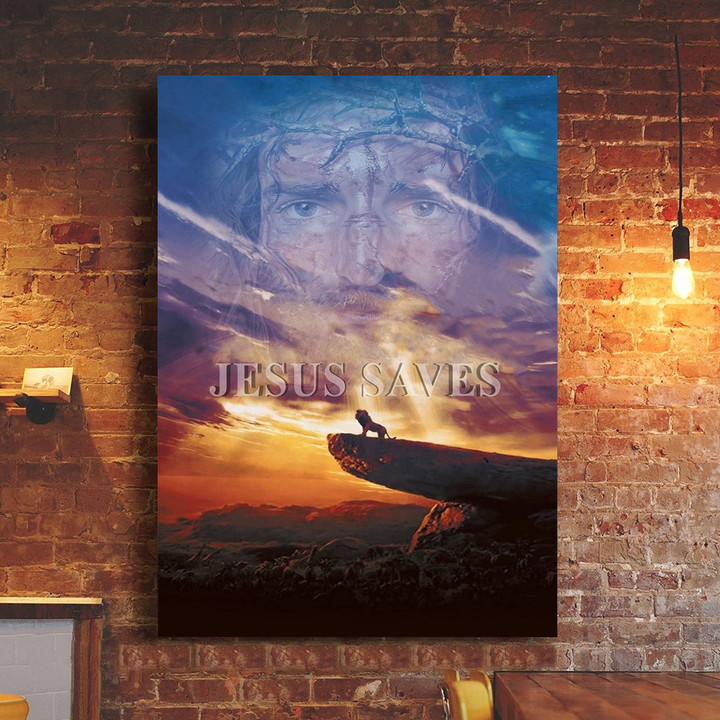 Lion Jesus Saves Poster Wall Art Faith Based Jesus Christian House Decor