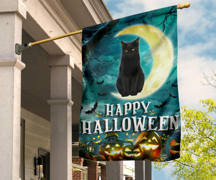 Black Cat Moon Happy Halloween Flag Cat Owner Front Yard Halloween Decorations