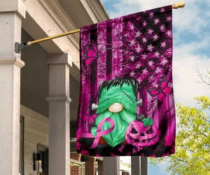 Breast Cancer Awareness Gnome Flag In October We Wear Pink Halloween Flag Indoor Outdoor