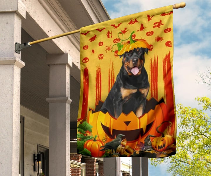 Rottweiler Pumpkin Happy Halloween Flag Cute Dog Front Yard Halloween Decorations Outdoor