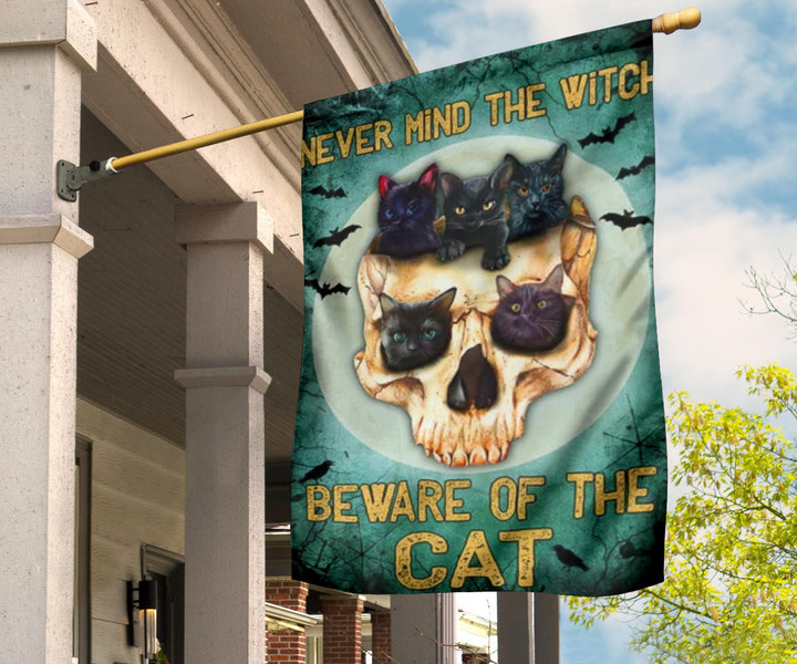 Never Mind The Witch Beware Of The Cat Flag Black Cat Lover Halloween Flag Lawn Decor