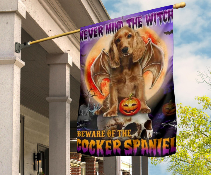 Never Mind The Witch Beware Of The Cocker Spaniel Flag Dog Lovers Halloween Party Decorations