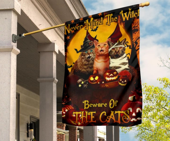 Never Mind The Witch Beware Of The Cats Flag Cat Lover Halloween Decor Front Porch