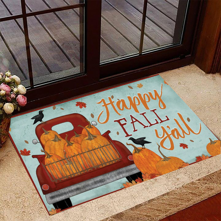 Happy Fall Y'all Doormat Red Truck Pumpkin Happy Fall Yall Door Mat For Front Door