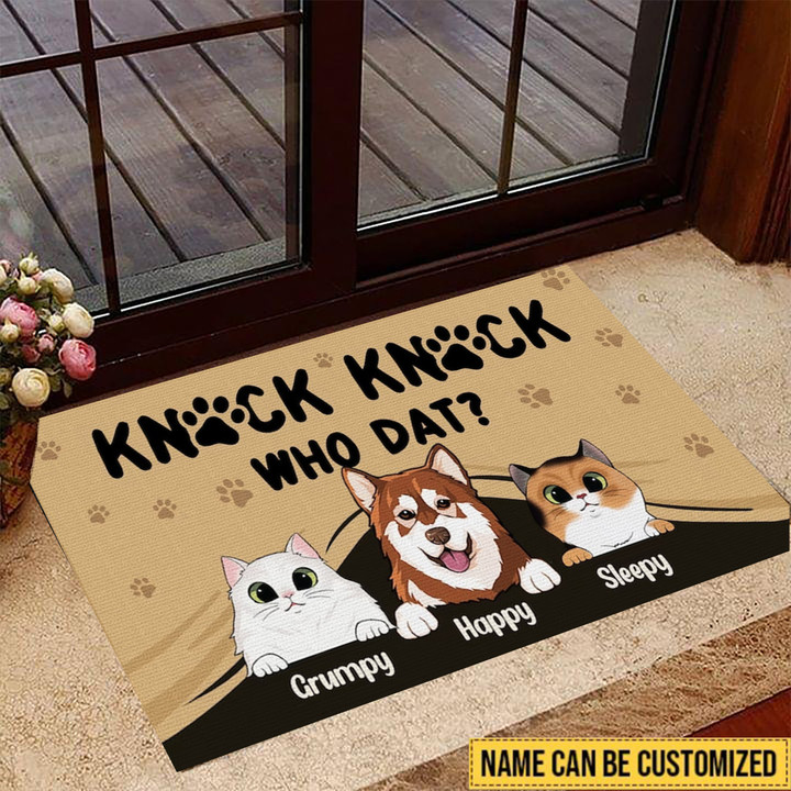 Customized Pet Knock Knock Who Dat Doormat Cute Welcome Mat Gifts For Dog Cat Owners