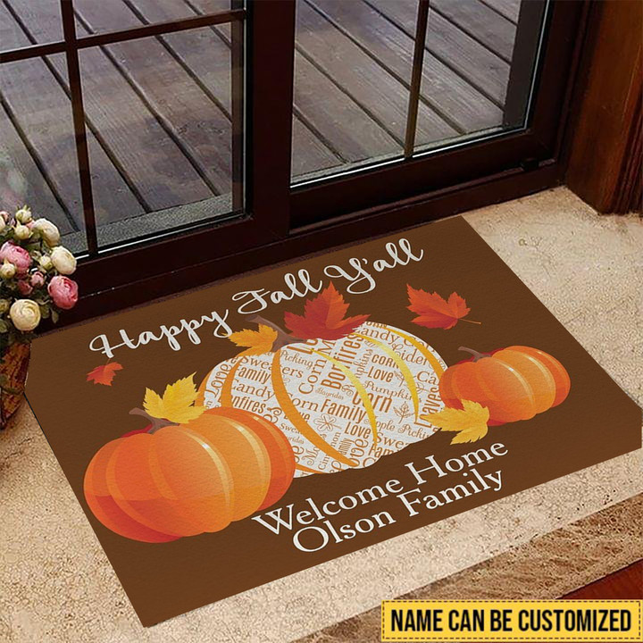 Personalized Happy Fall Yall Doormat Halloween Pumpkin Fall Welcome Mat Decor